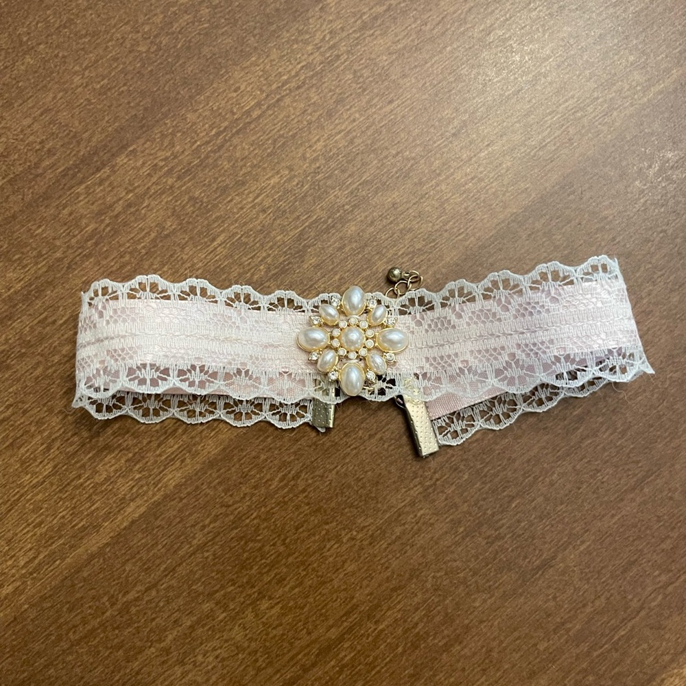 Pale Pink Ribbon and Lace Coquette Choker Necklace